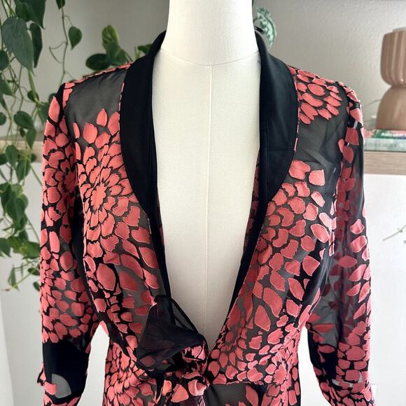 Alex Evenings Tie Front Blouse S Velvet Burnout Floral Whimsigoth Romantic Goth - Picture 2 of 9